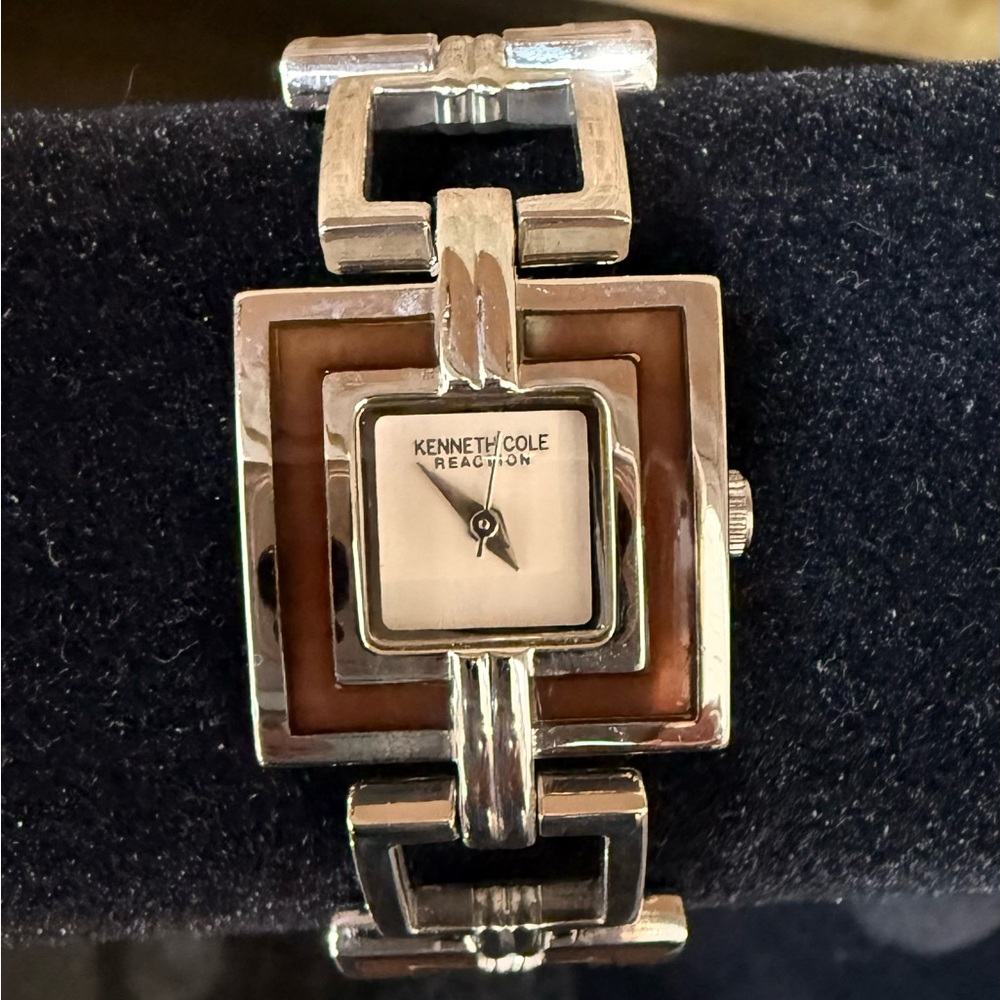 Kenneth Cole Reaction Silver and Brown Geometric Bracelet Watch